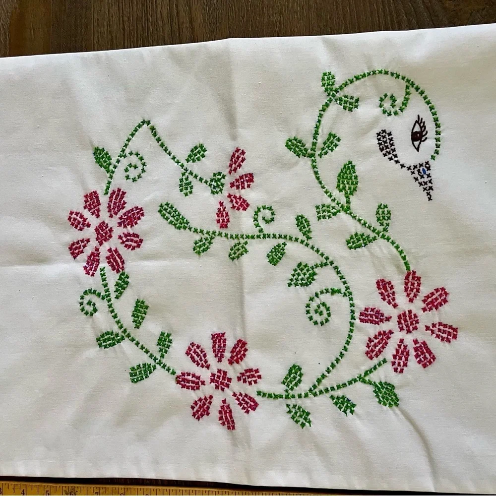 Embroidered Floral White Pillow 17/25 inches